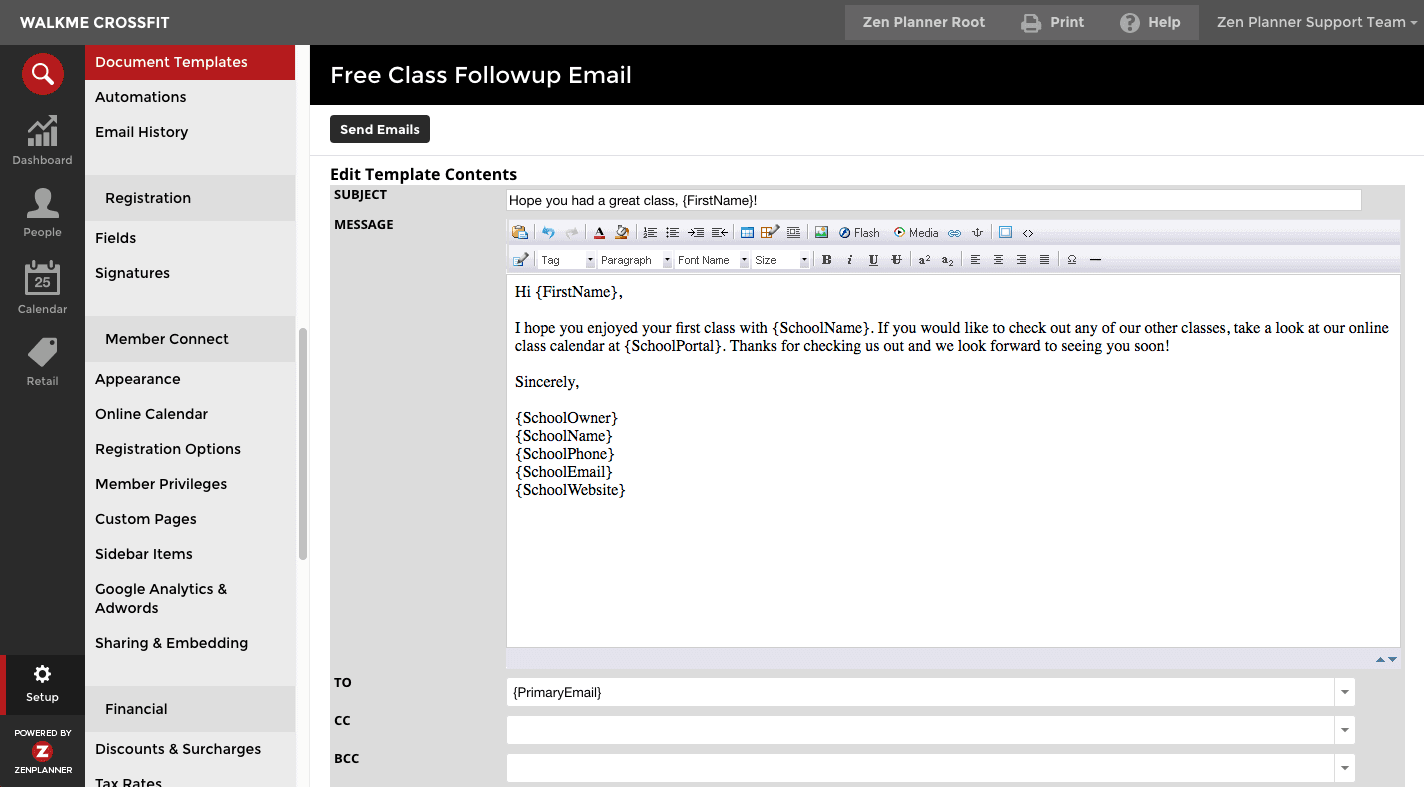 gym email automations