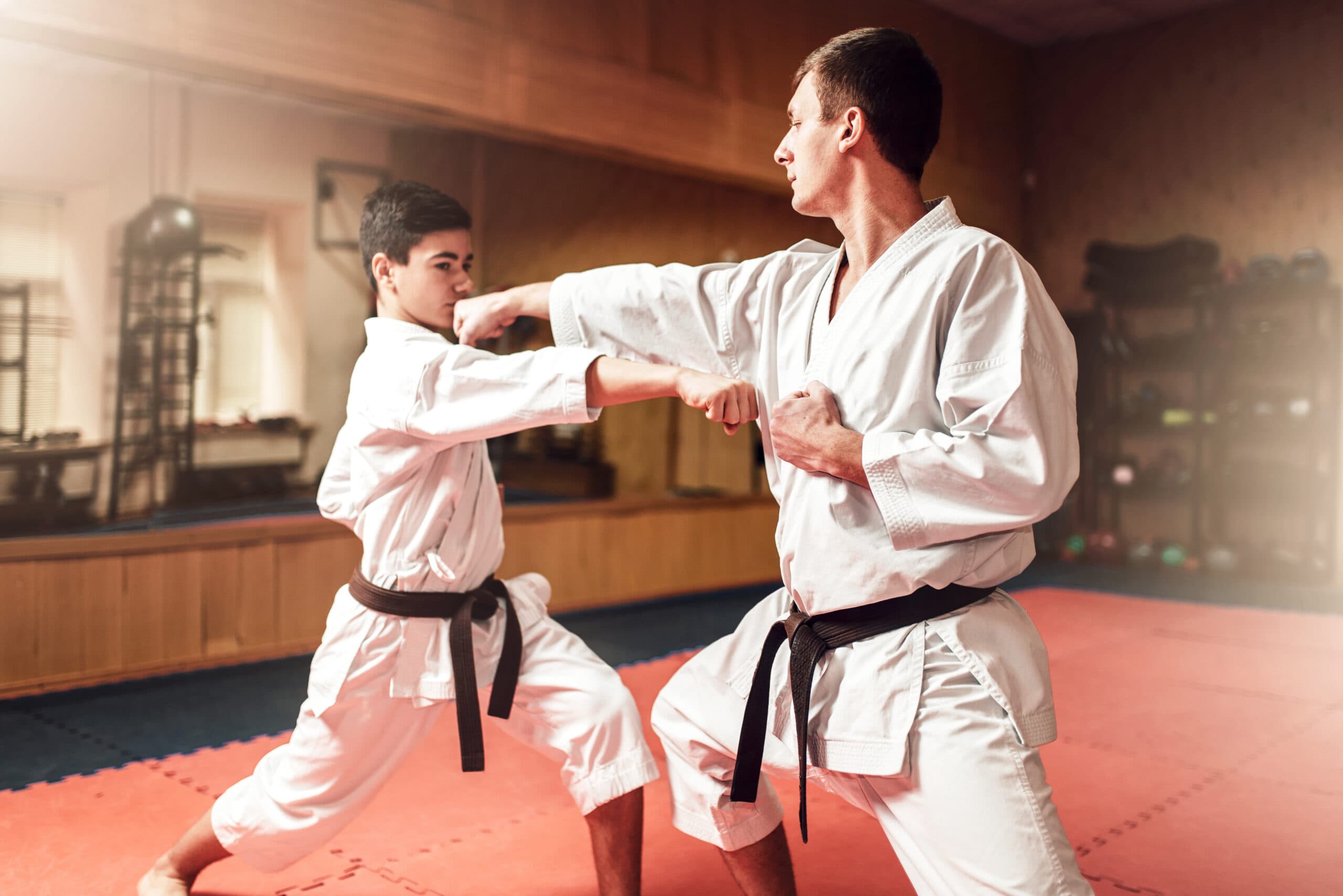 Martial arts instructor reviewing student attendance and belt progress in Zen Planner CRM software.