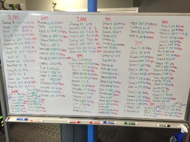 whiteboard at crossfit box