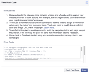 conversion code facebook