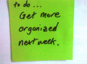 green sticky note get more organized next week