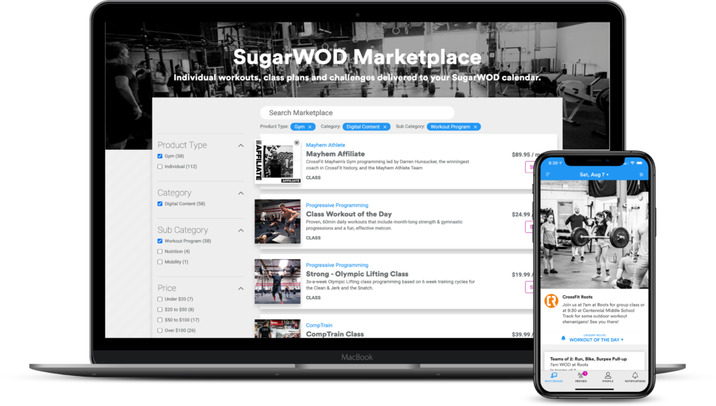 The SugarWOD Marketplace on desktop and mobile