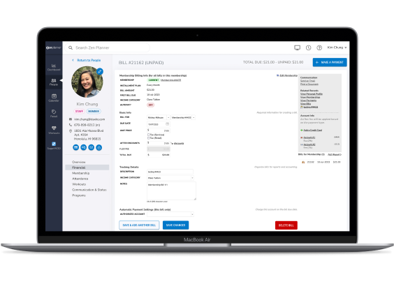 Payment dashboard on device.