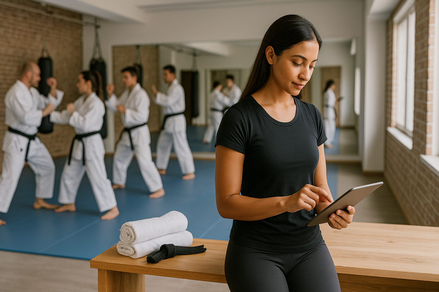 Fitness studio owner comparing Zen Planner pricing plans on a tablet