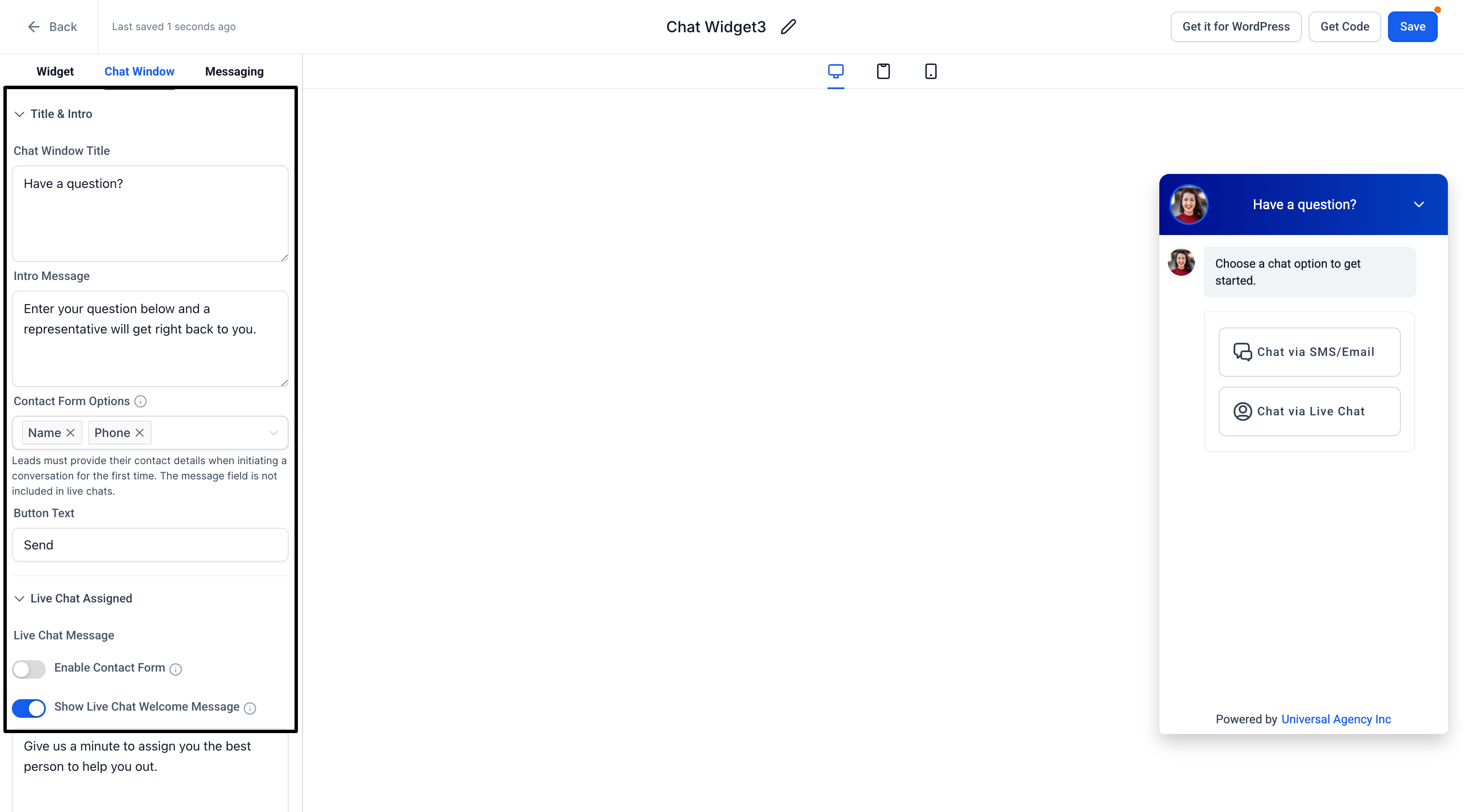 Email Chat Settings