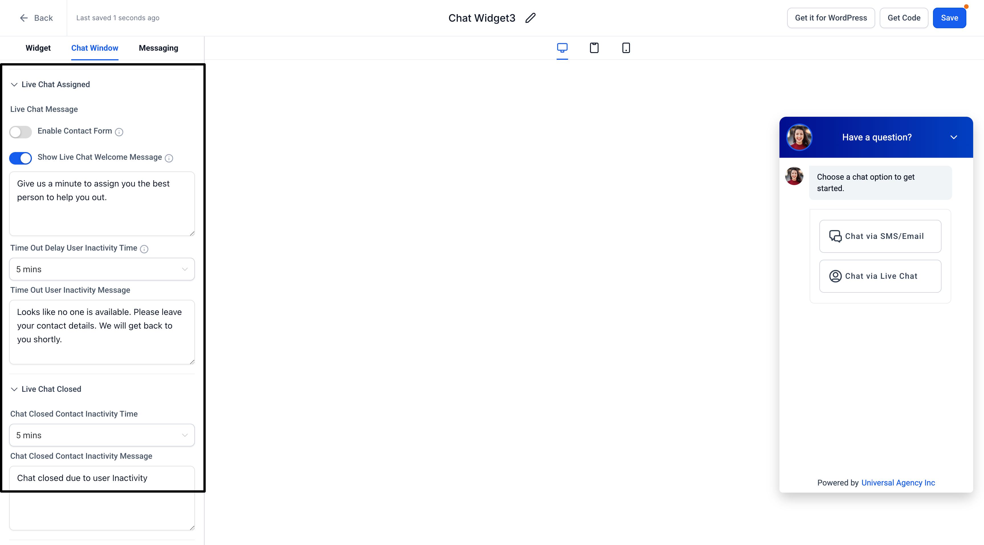 Live Chat Settings