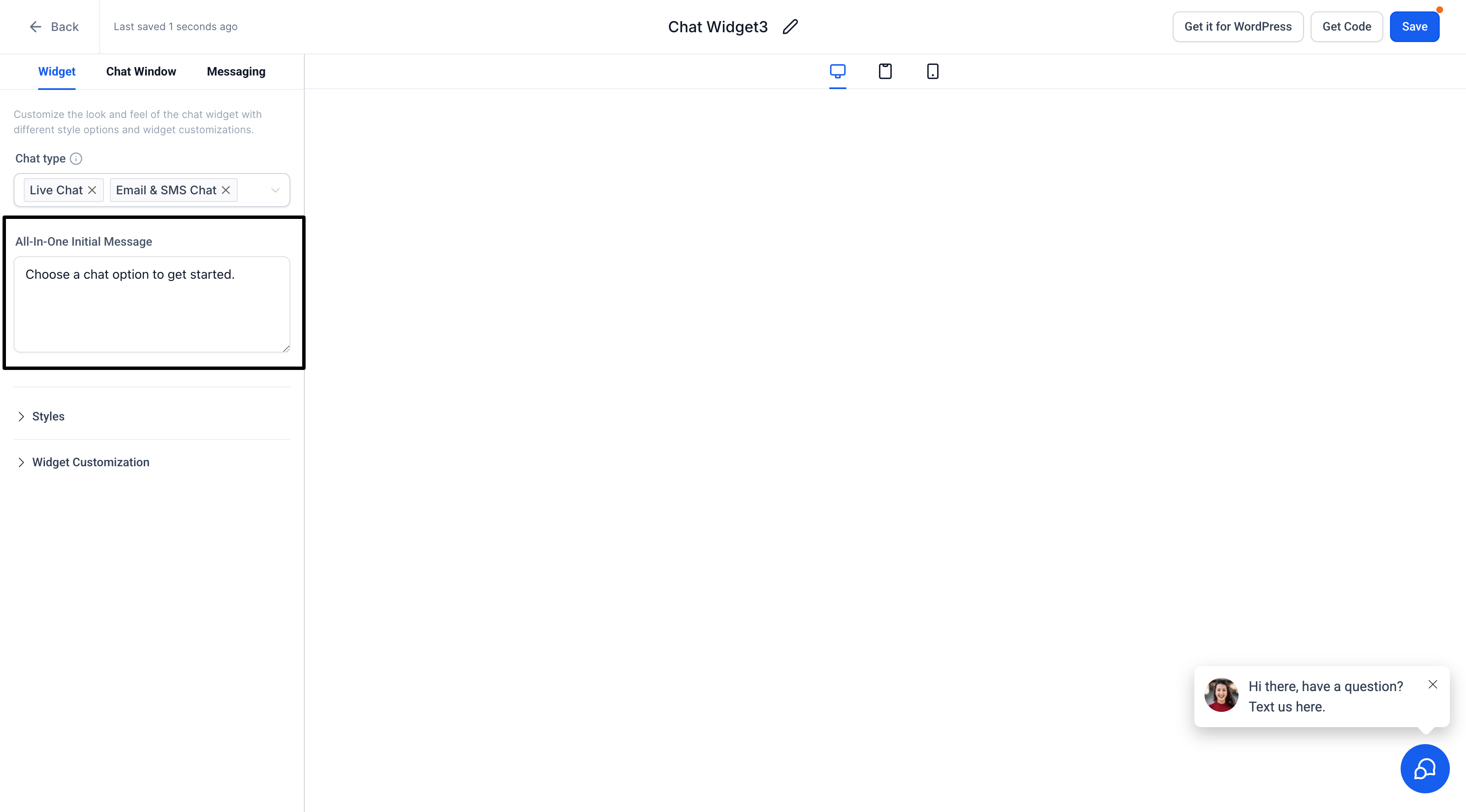 Initial Message Setup