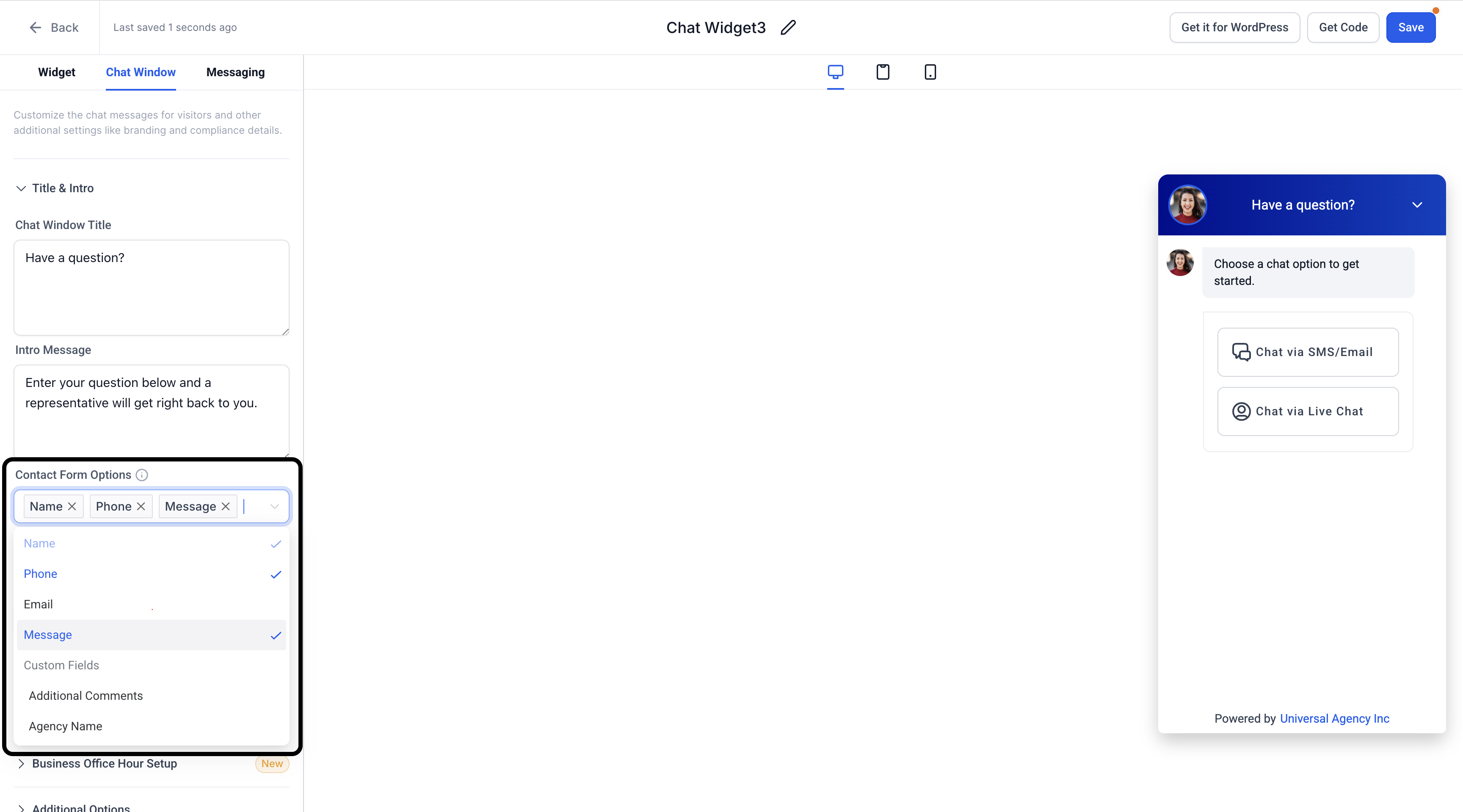 Initial Message Setup