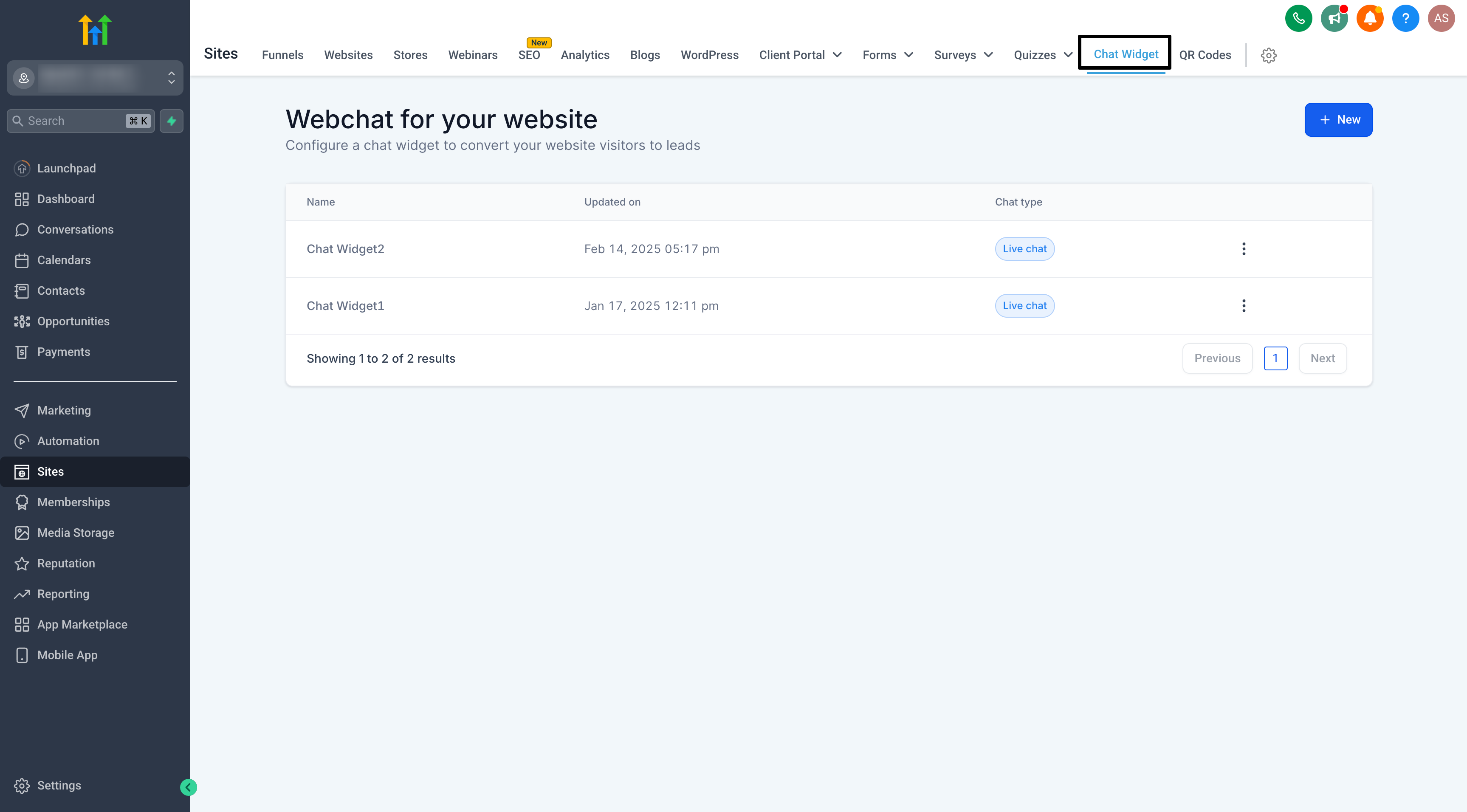 Navigate to Chat Widget Section