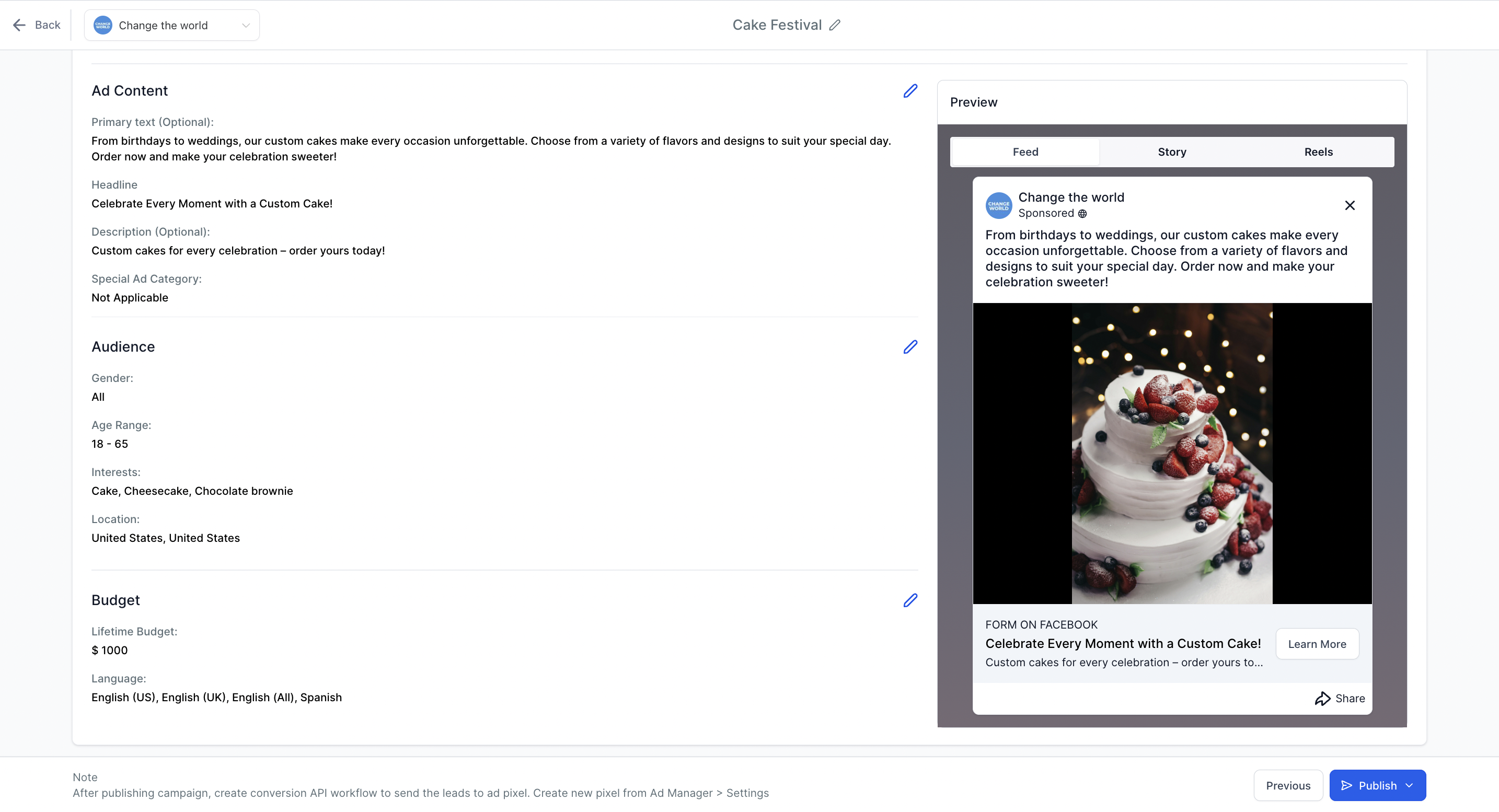 Intended audience settings image