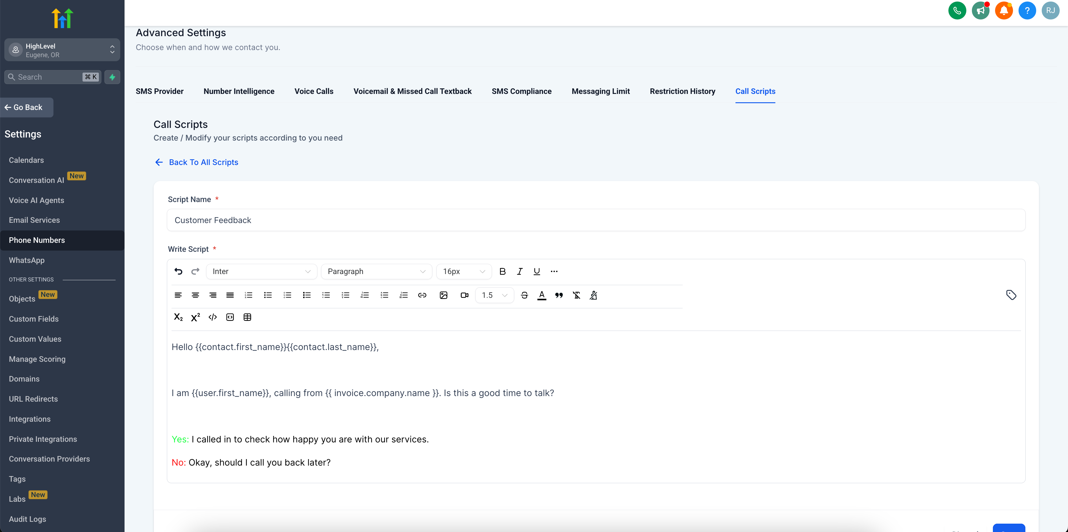 Initial Message Setup