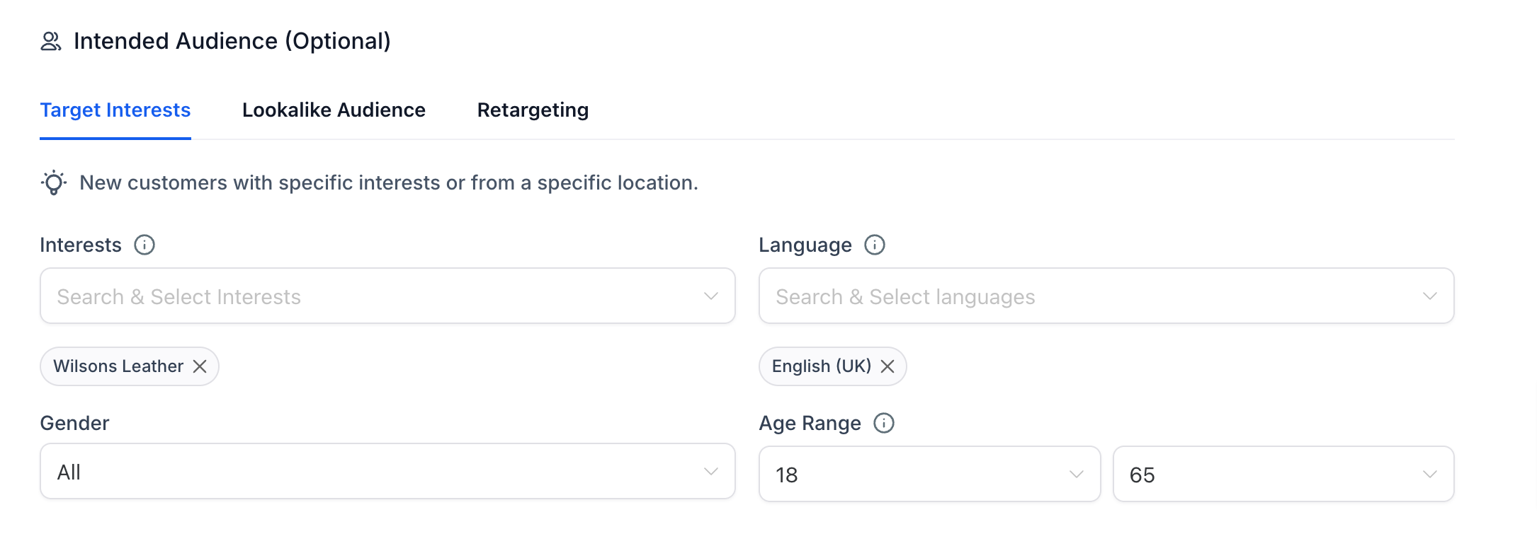 Intended audience settings image