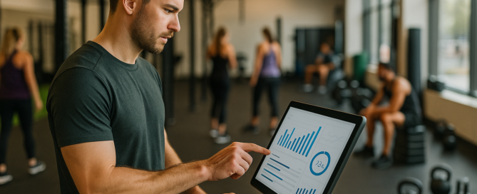 Fitness business owner reviewing lead generation stats in Zen Planner CRM