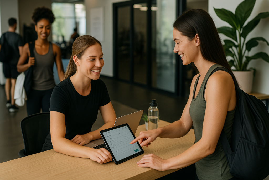 Gym staff using Zen Planner dashboard to track new members and automate follow-ups