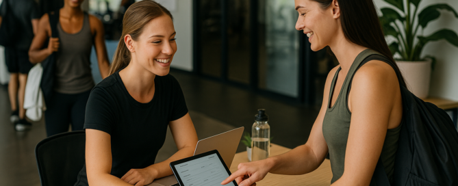 Gym staff using Zen Planner dashboard to track new members and automate follow-ups