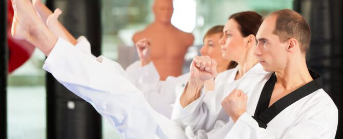 Martial Arts Students Training in a Dojo
