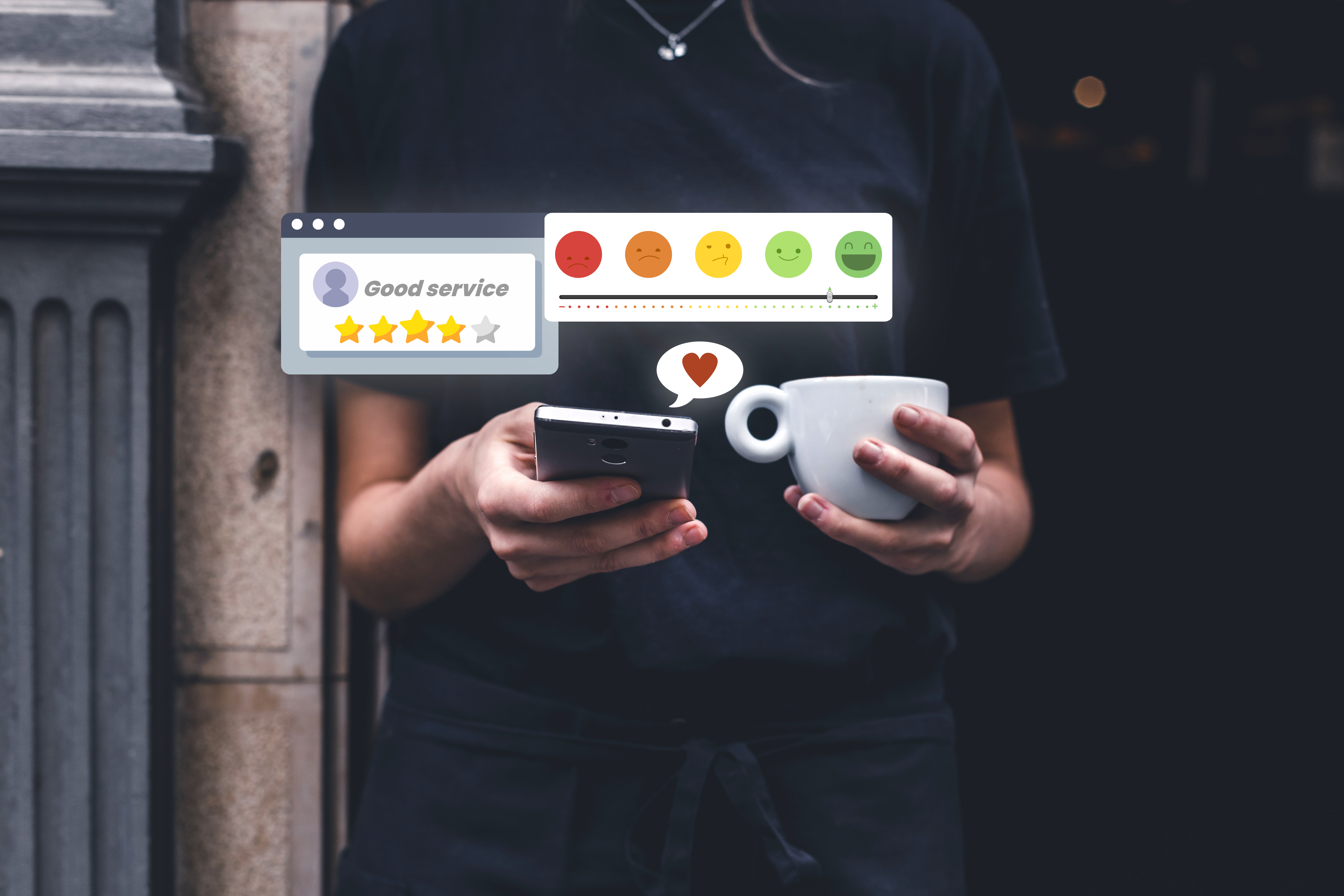 A Gym Owner Reading Online Reviews to Enhance Reputation and Grow Business