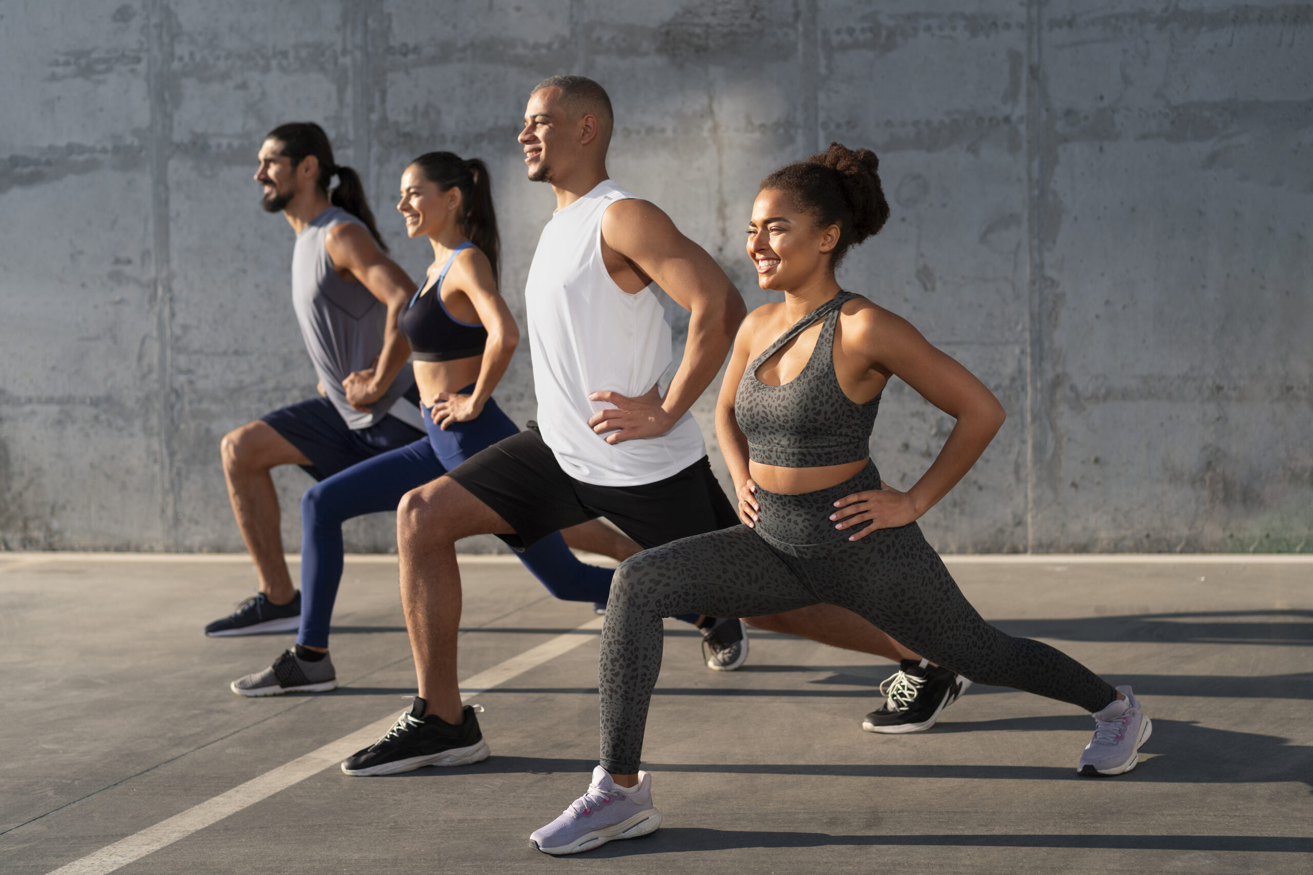 People practising yoga at fitness class