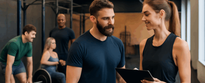 A Fitness Member Interacting With a Trainer