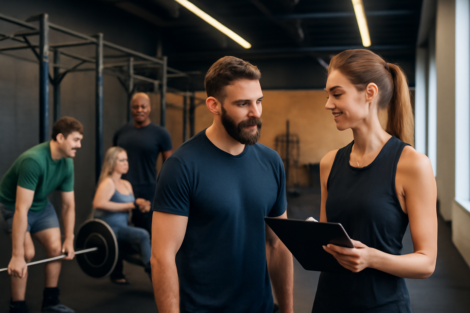 A Fitness Member Interacting With a Trainer