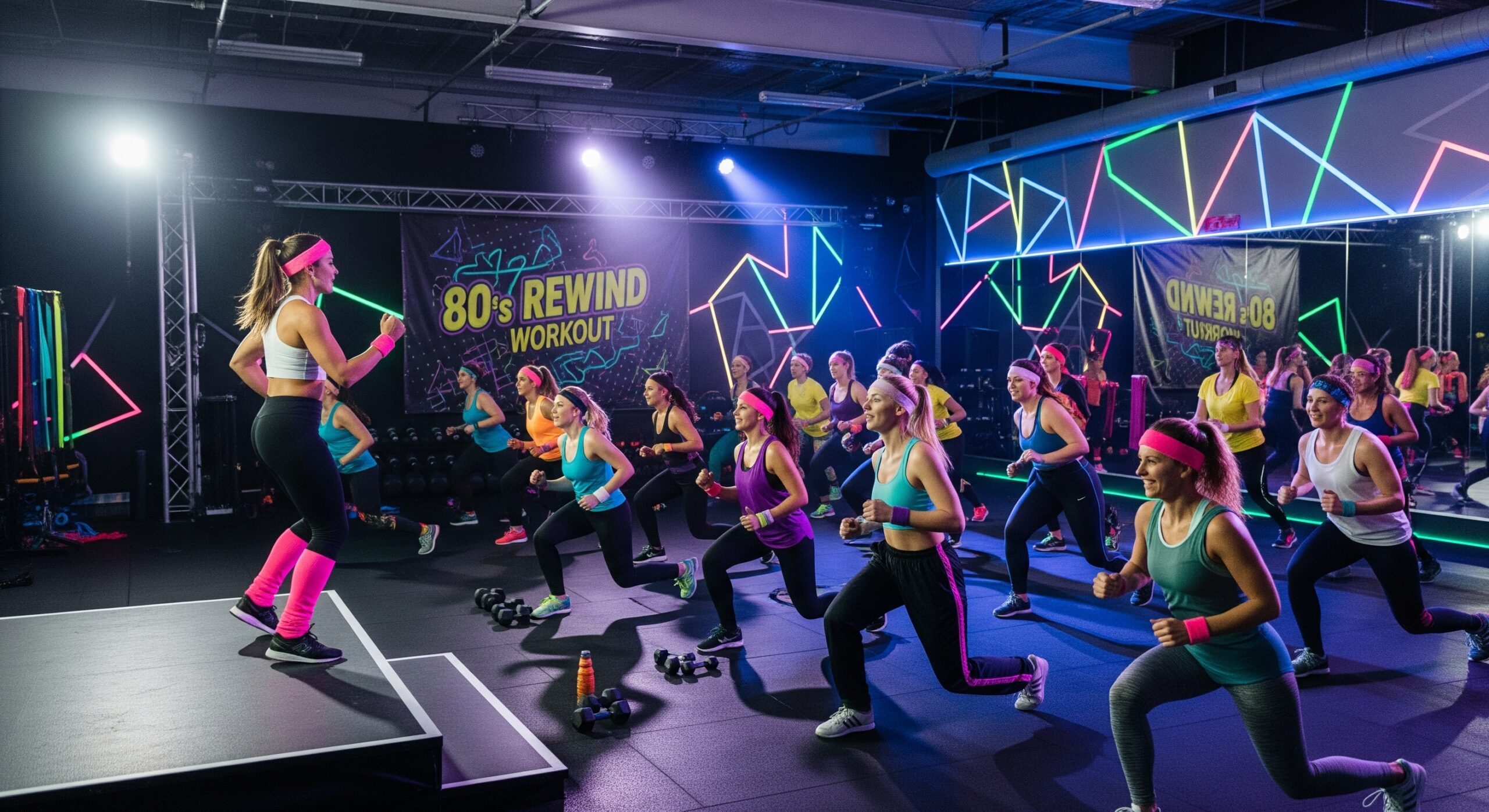 Group fitness class enjoying a themed workout session