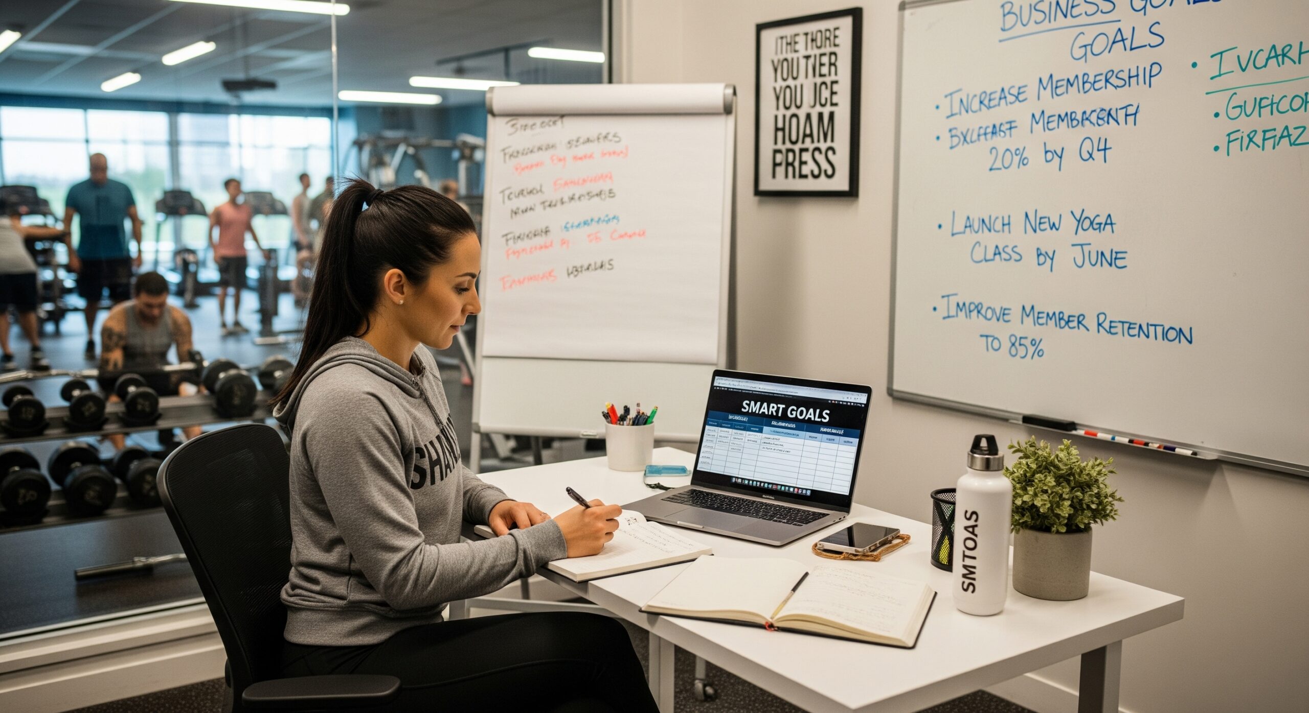Gym owner setting SMART goals for fitness business