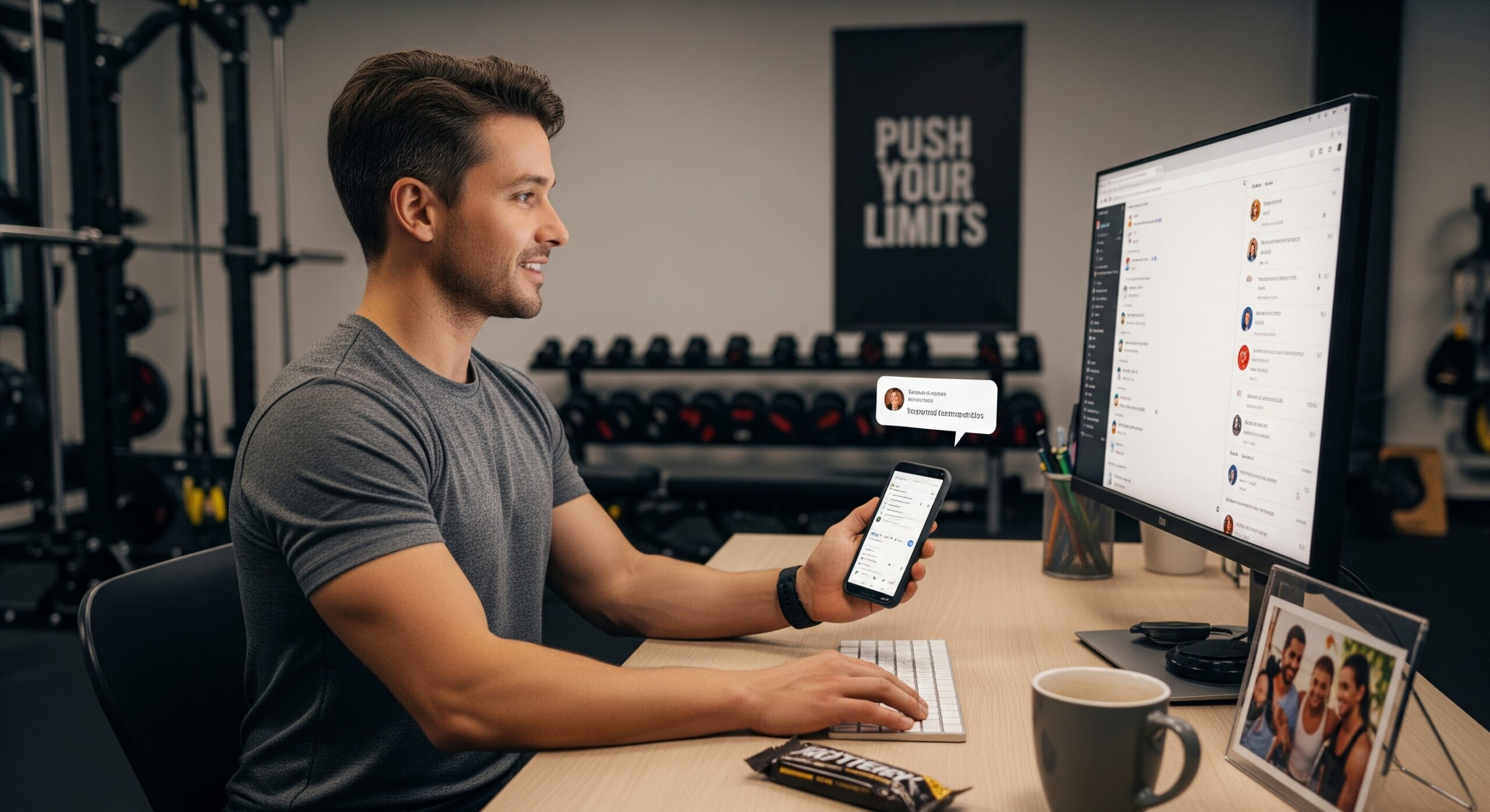 Gym owner engaging with members on social media