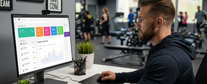 Gym owner using gym management software to enhance member experience and retention