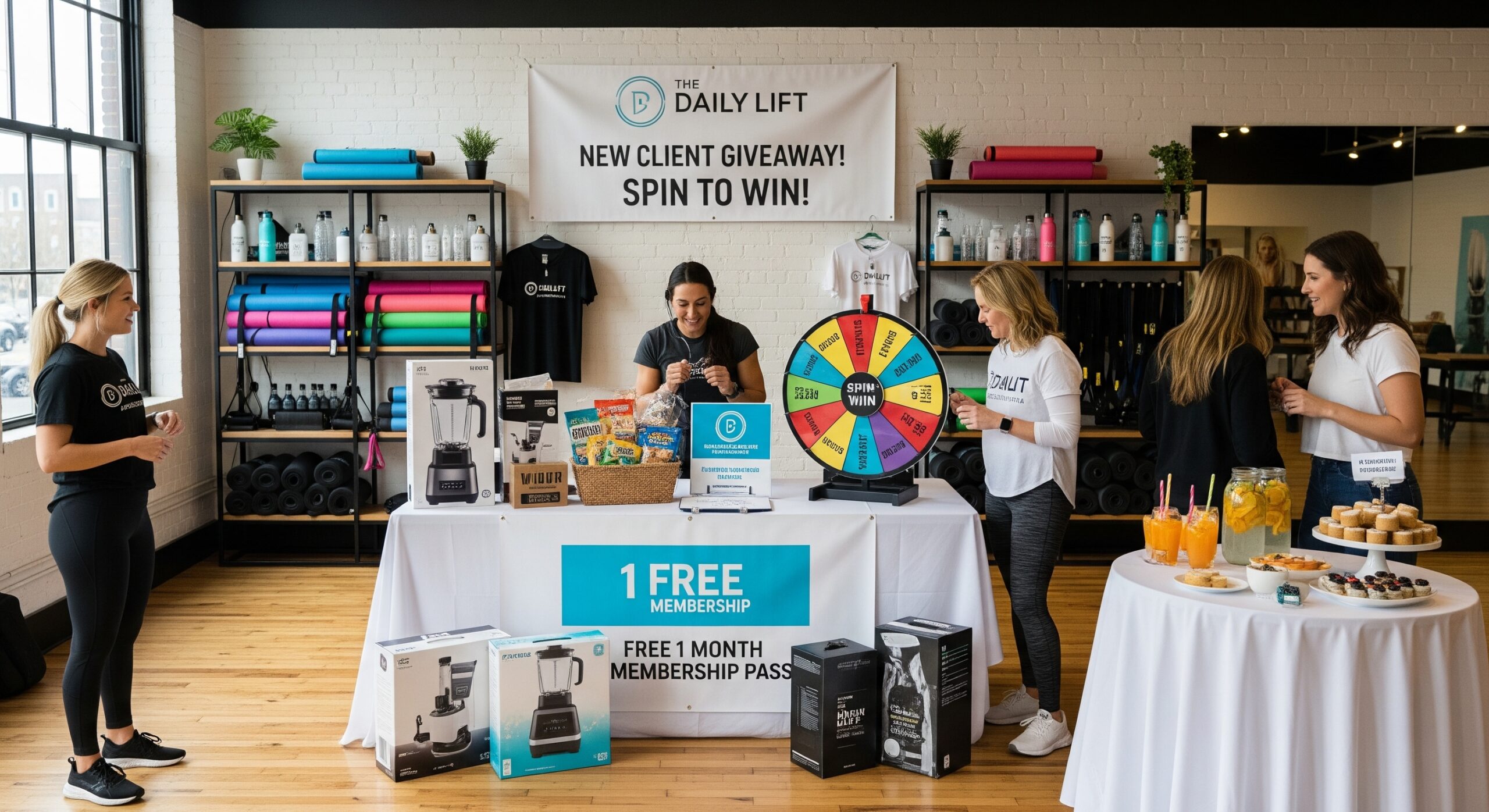 A boutique fitness studio hosting a giveaway event to attract new leads